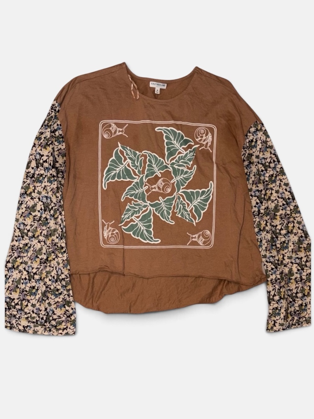 Earthbound Trading Co 100% Cotton Brown Snail Graphic Top